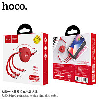 Дата-кабель Hoco U50 3-в-1 (1.2 м, Lightning + Micro + Type-C, 2A) цвет: красный