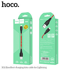 Дата-кабель Hoco X32 Lightning (1.0 м., износоустойчивый, тисненый, 2.0A) цвет: красный