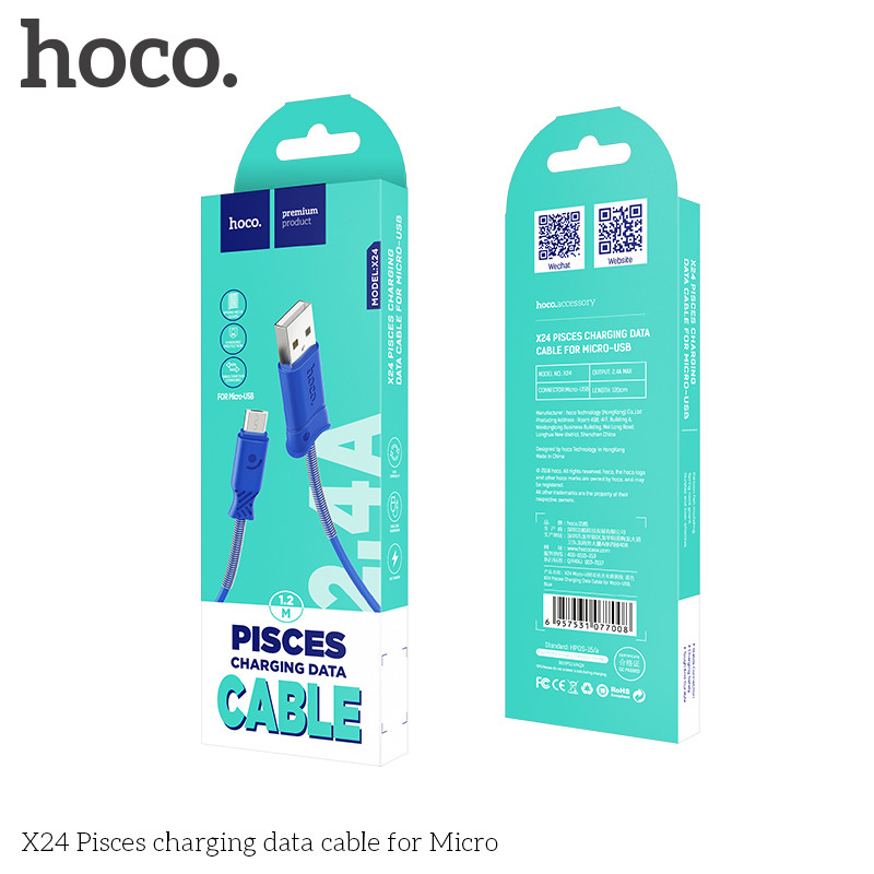 Дата-кабель Hoco X24 MicroUSB (1.2 м) Синий