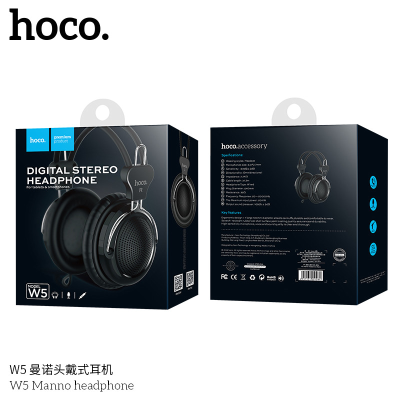 Наушники Hoco W5 Manno headphone (1.2 м) Black Черные