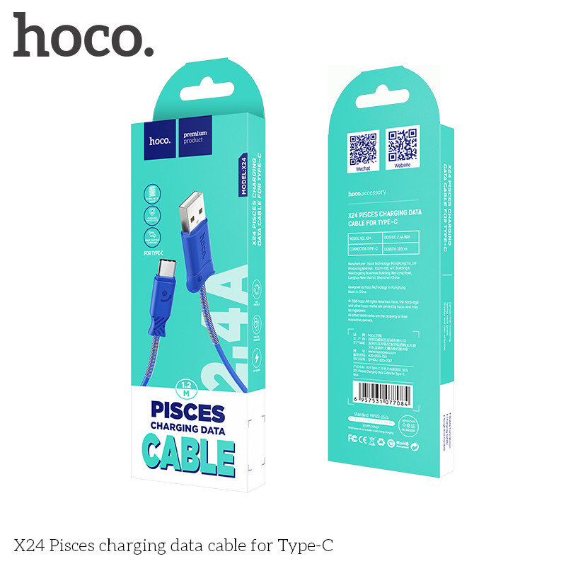 Дата-кабель Hoco X24 Type-C (1.2 м) Синий