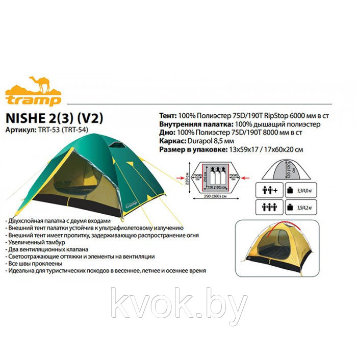 Палатка TRAMP NISHE 2 (V2), TRT-53 - фото 2 - id-p95503629