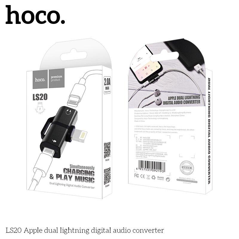 Переходник-адаптер Hoco LS20 Lightning - Lightning зарядка+Lightning аудио, цвет: чёрный - фото 1 - id-p102172599