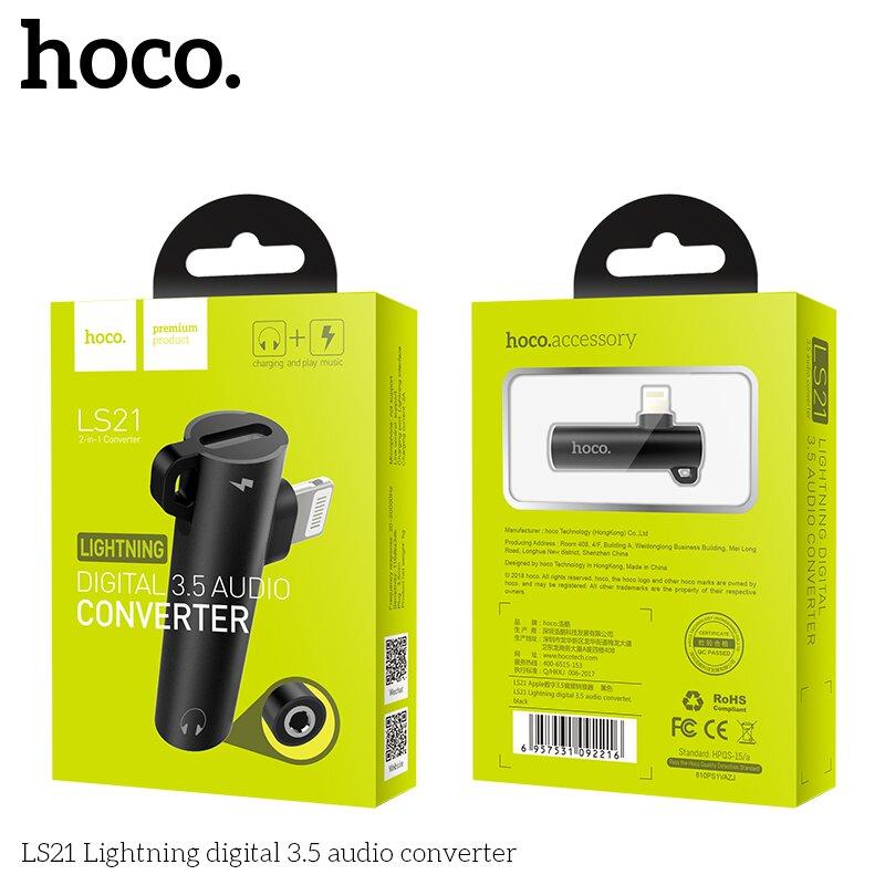 Переходник-адаптер Hoco LS21 Lightning - Lightning зарядка+Jack 3.5 аудио, цвет: чёрный - фото 1 - id-p102172601