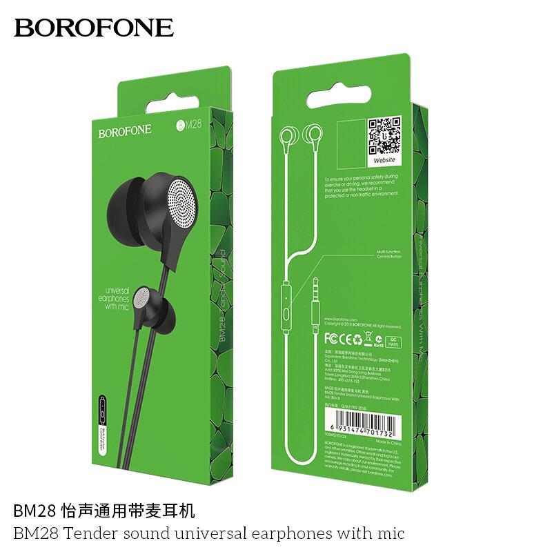 Наушники BOROFONE BM28 с микрофоном (внутриканальные, 1.2 м), цвет: чёрный