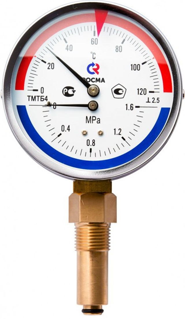 Термоманометр ТМТБ-41Р.3(0-150С)(0-1,6MPa)G1/2.2,5 рад 100 длина 100 - фото 1 - id-p99107384