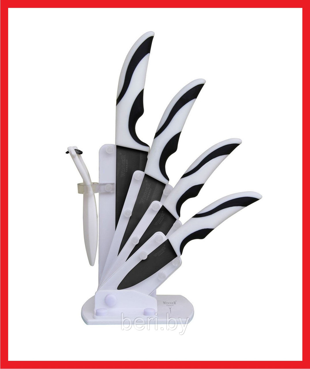 WR-7321 Набор керамических ножей на подставке с овощечисткой Winner, 6 предметов - фото 1 - id-p102288282