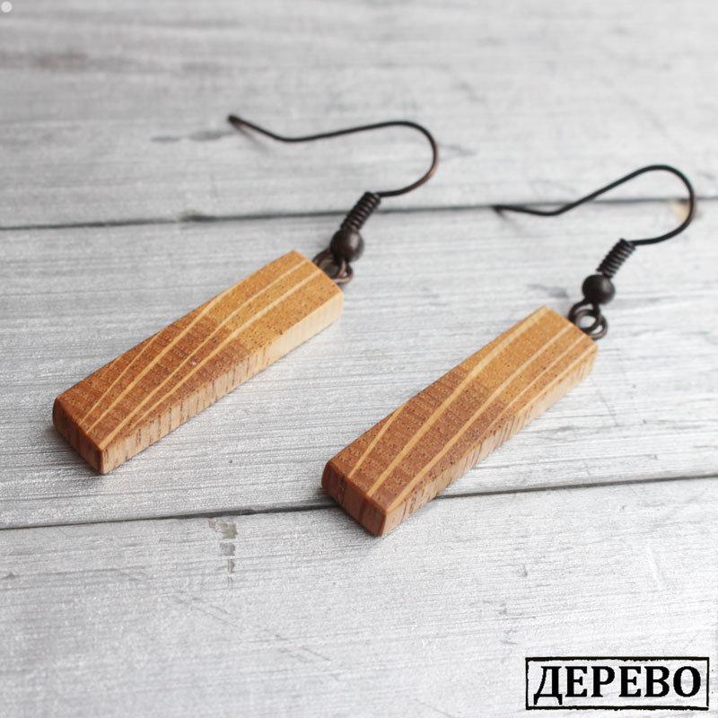 Серьги деревянные Oak Rectangle medium (пара) - фото 2 - id-p102555246