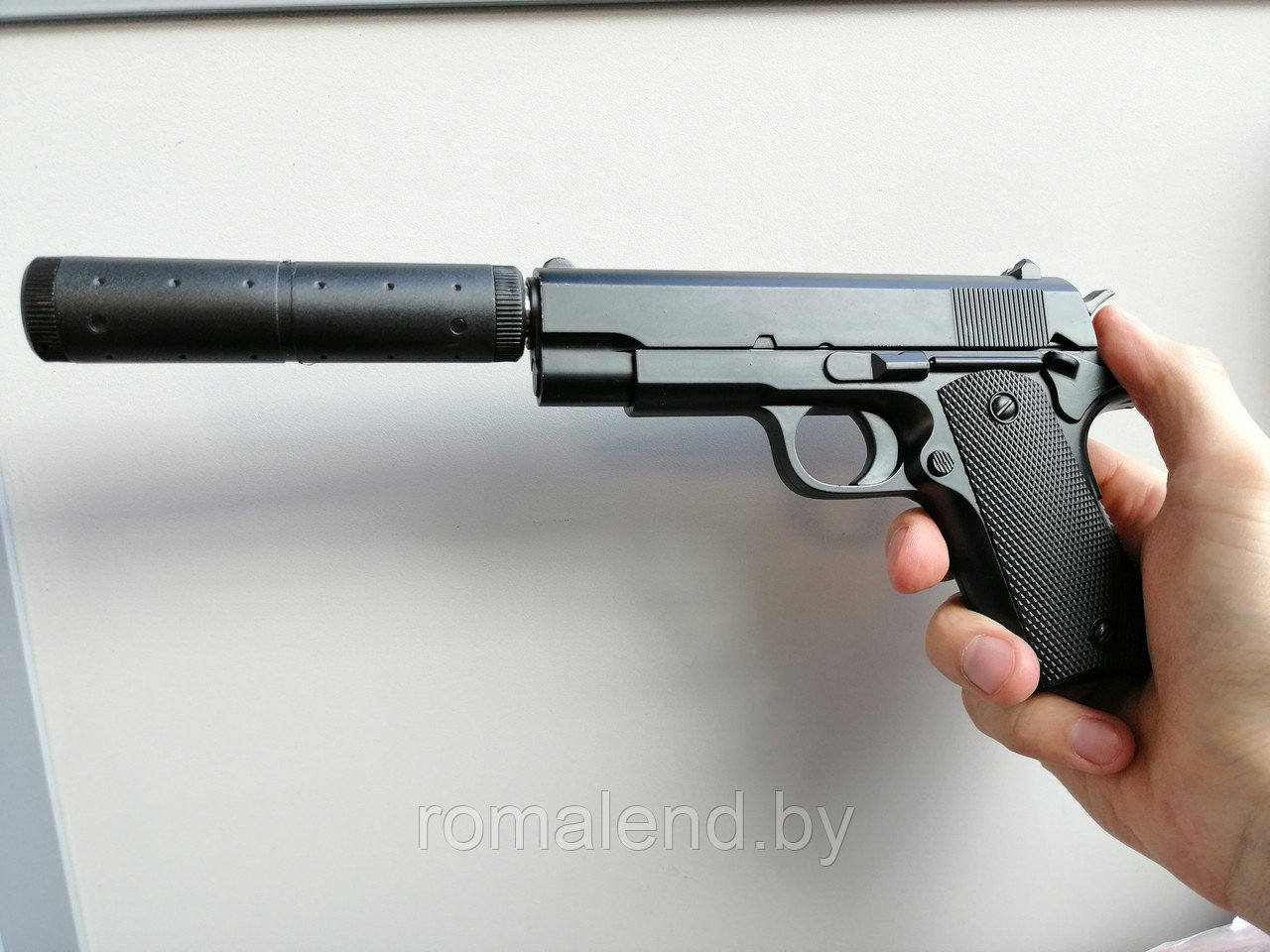 Детский металлический пистолет Аирсофт Ган (Super Force) с глушителем V2 - фото 4 - id-p102571055