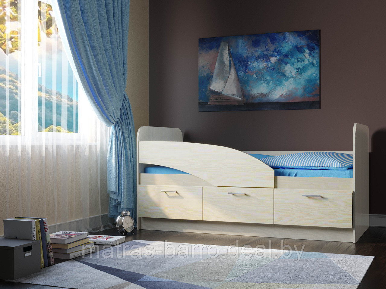 Кровать детская Дельфин 06.223 с бортиком безопасности в цвете Вудлайн кремовый - фото 1 - id-p102600040