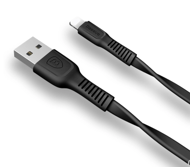 Кабель USB Lightning для Apple Baseus CALZY-B01 плоский 2A 1 метр черный - фото 1 - id-p102602933