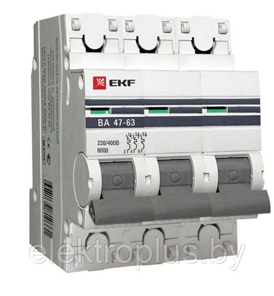 Автоматический выключатель ВА 47-63 6kA 3P (B,C,D) 6-63А EKF PROxima - фото 1 - id-p72257070