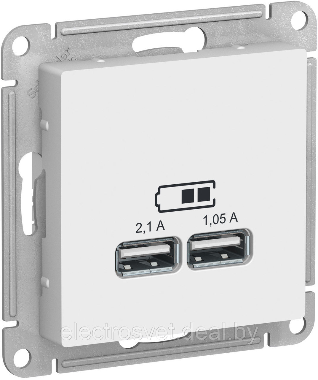 ATN000133 ATLASDESIGN USB РОЗЕТКА, 5В, 1 порт x 2,1 А, 2 порта х 1,05 А, механизм, БЕЛЫЙ - фото 1 - id-p102605930