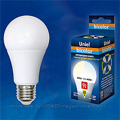 LED-A60-9W/WW+NW/E27/FR PLB01WH Лампа светодиодная : Форма «А», матовая. Серия Bicolor. Теплый белый свет -