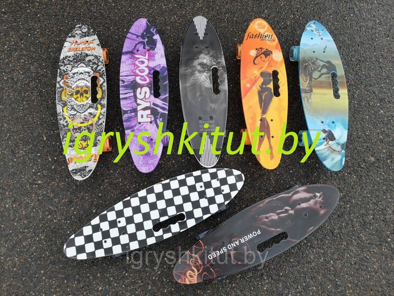 Скейтборд с ручкой и граффити расцветкой PENNY BOARD Пенниборд принт СВЕТЯЩИЕСЯ Колёса (7 расцветок) арт. 885