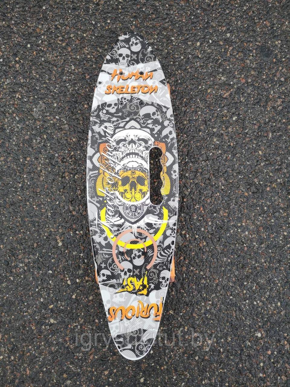 Скейтборд с ручкой и граффити расцветкой PENNY BOARD Пенниборд принт СВЕТЯЩИЕСЯ Колёса (7 расцветок) арт. 885 - фото 8 - id-p102671998