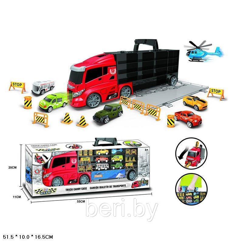 Фура, автовоз, трейлер 666-02K, грузовик с машинками 6 шт, дорожные знаки, игровой набор, Хот Вилс, Hot Wheels - фото 3 - id-p102719999