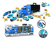 Фура, автовоз, трейлер 666-02K, грузовик с машинками 6 шт, дорожные знаки, игровой набор, Хот Вилс, Hot Wheels
