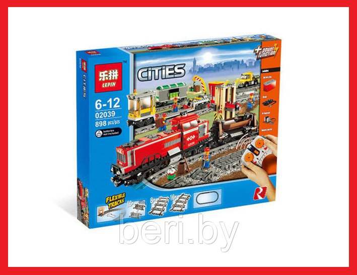 02039 Конструктор Lepin Сity "Красный грузовой поезд" 898 деталей, аналог Lego 3677