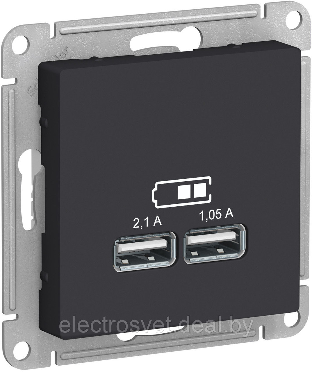 ATN001033 ATLASDESIGN USB РОЗЕТКА, 5В, 1 порт x 2,1 А, 2 порта х 1,05 А, механизм, КАРБОН - фото 1 - id-p102786663