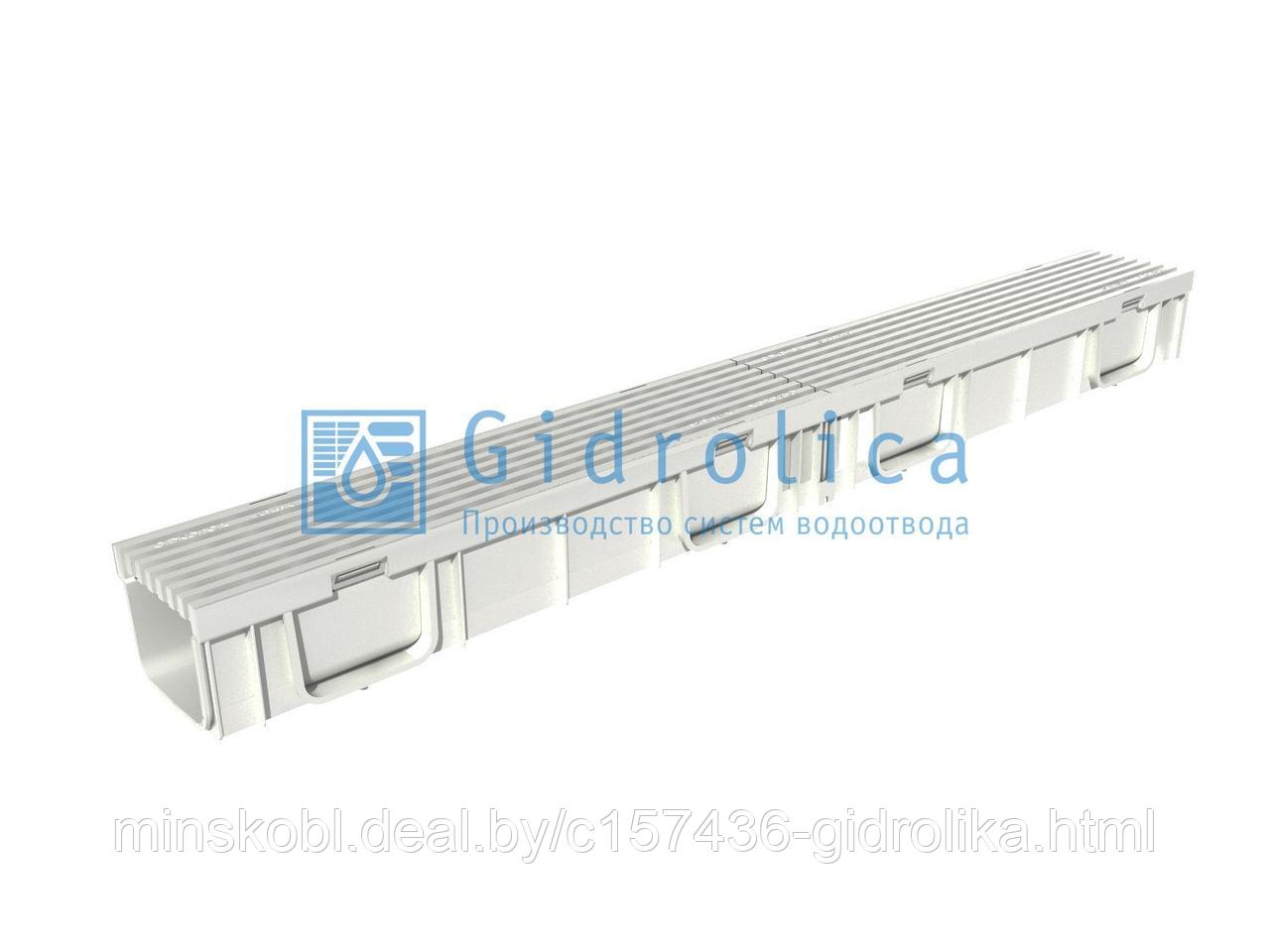 Комплект Gidrolica Light: лоток водоотводный ЛВ -10.11,5.9,5 - пластиковый с решеткой РВ- 10.11.50 пластиковой