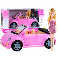 Розовая машинка с куклой (со светом и звуком), 33 см
