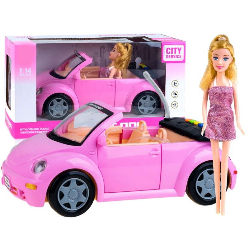 Розовая машинка с куклой (со светом и звуком), 33 см - фото 1 - id-p102982218