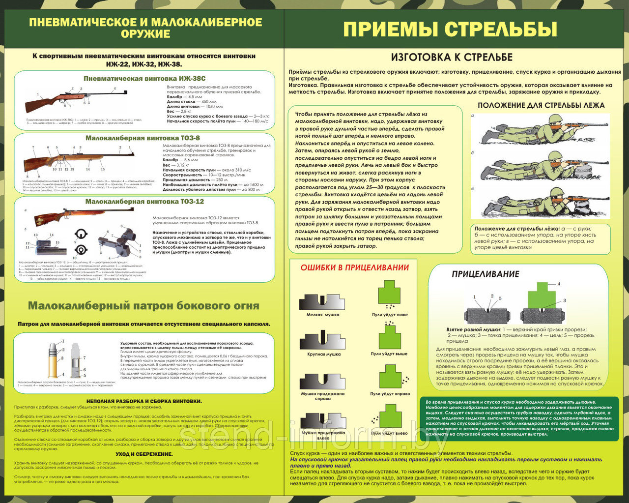 Стенд по допризывной подготовке "Приемы стрельбы, пневматическое оружие", р-р 130*100 см