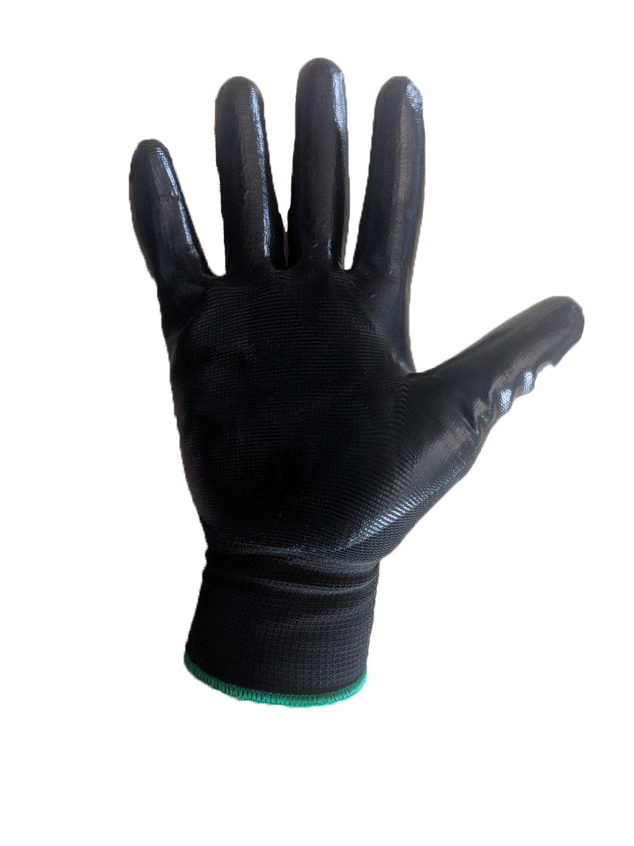 Перчатки черные из полиэстера с черным нитриловым покрытием р.8