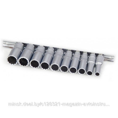Набор головок глубоких 10 пр 3/8" 12 граней (8, 10, 12 -19 мм) на планке Rock FORCE RF-3102-9