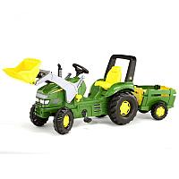 Детский педальный трактор c ковшом и прицепом John Deere Rolly Toys 049523