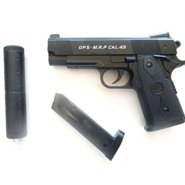 Пистолет пневматический металлический с глушителем Airsoft Gun C.9+ COLT1911PD - фото 3 - id-p103257516