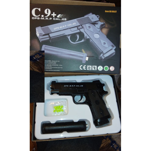 Пистолет пневматический металлический с глушителем Airsoft Gun C.9+ COLT1911PD - фото 5 - id-p103257516