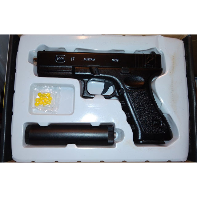 Пистолет пневматический металлический с глушителем Glock 17 - фото 2 - id-p103257627