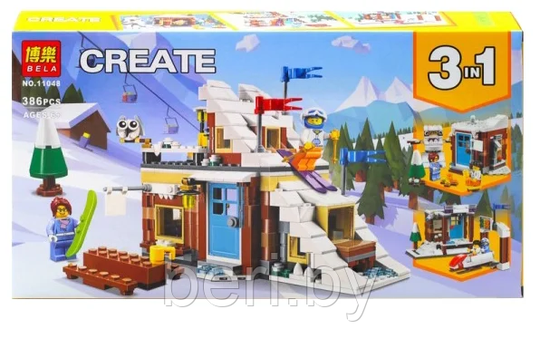 Конструктор BELA 11048 "Зимние каникулы 3 в 1",  386 деталей, аналог LEGO Creator Креатор 31080