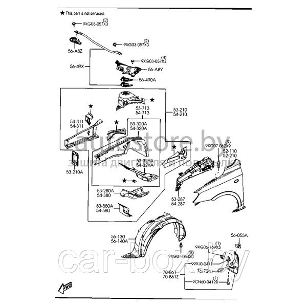 Подкрылок передний правый MAZDA: 2 03-06