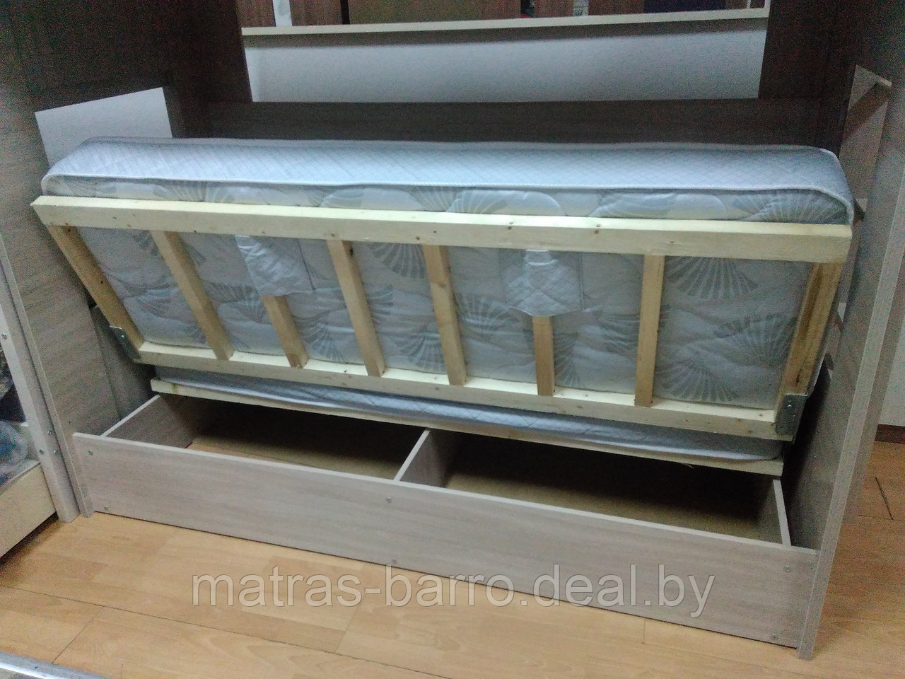 Кровать двухъярусная Прованс с диван-кроватью (чехол ткань Malmo 83) - фото 7 - id-p103411885