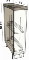 Нижний напольный кухонный шкафчик шириной 20 см с карго