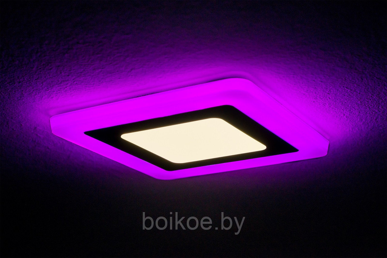 Светильник встраиваемый квадратный Color с подсветкой 6+3Вт розовый