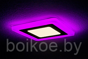 Светильник встраиваемый квадратный Color с подсветкой 6+3Вт розовый