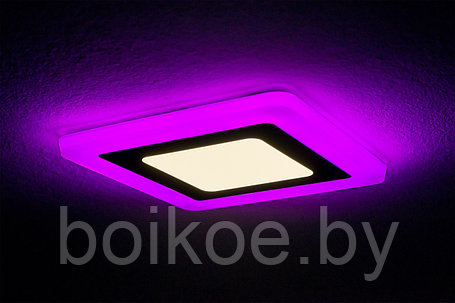 Светильник встраиваемый квадратный Color с подсветкой 6+3Вт розовый, фото 2