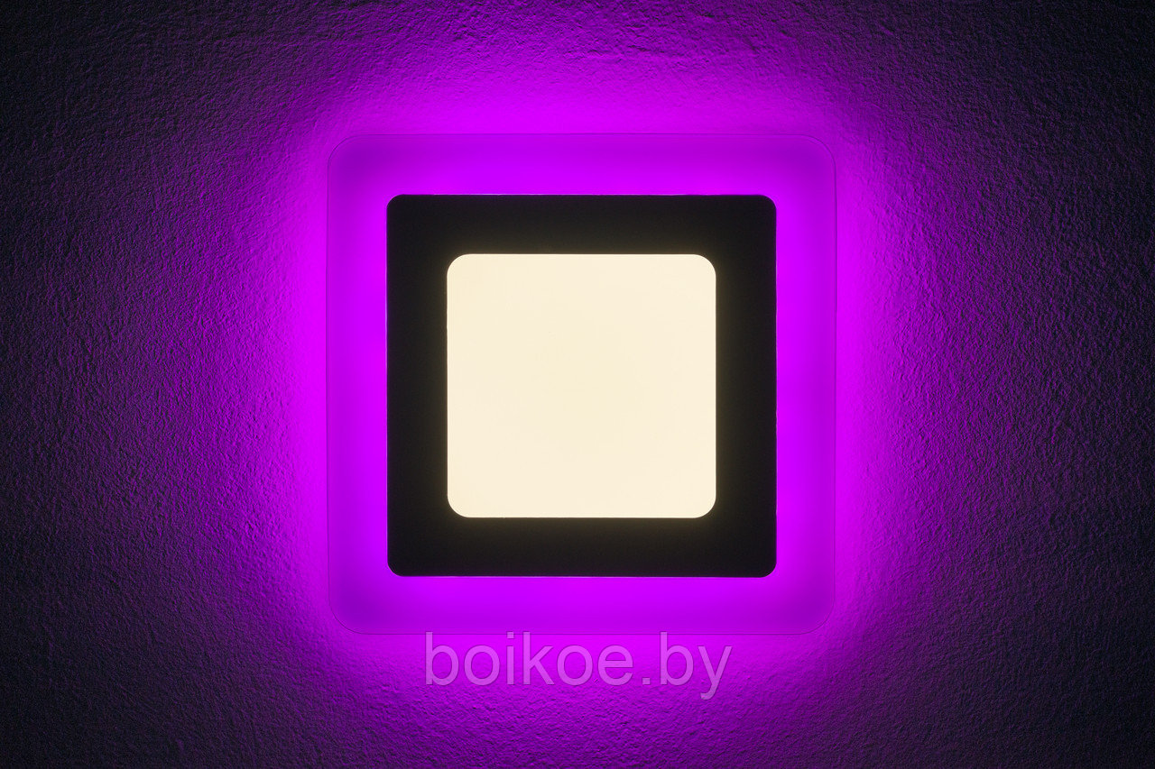 Светильник встраиваемый квадратный Color с подсветкой 6+3Вт розовый - фото 6 - id-p103505605