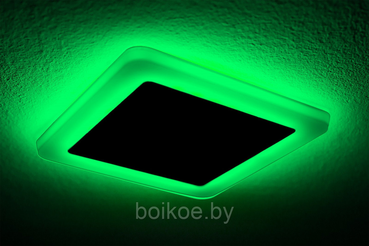 Светильник встраиваемый квадратный Color с подсветкой 3+2Вт зеленый - фото 7 - id-p103505610