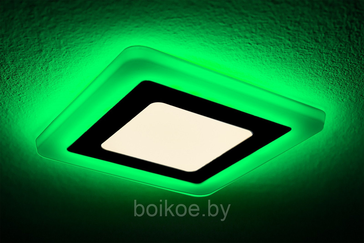 Светильник встраиваемый квадратный Color с подсветкой 3+2Вт зеленый