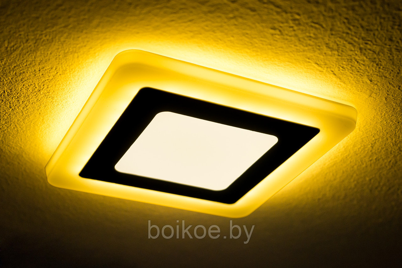 Светильник встраиваемый квадратный Color с подсветкой 3+2Вт желтый - фото 1 - id-p103505800