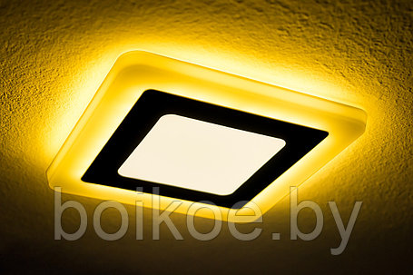 Светильник встраиваемый квадратный Color с подсветкой 6+3Вт желтый, фото 2