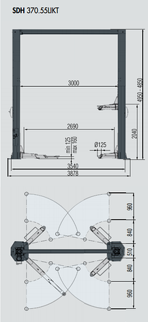 Подъемник двухстоечный г/п 5,5т, электрогидравлический, для Mercedes Sprinter и VW Crafter / HYDROS70.55LIKT, фото 2