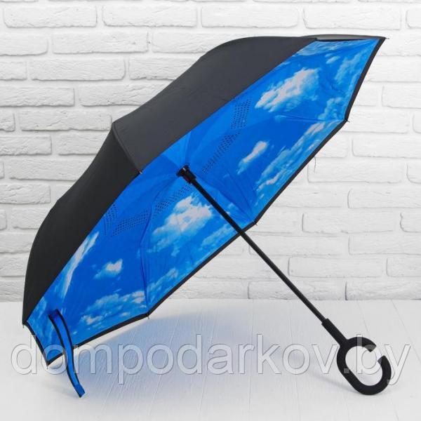 Зонт - наоборот «Небо», механический, 8 спиц, R = 56 см, цвет голубой/чёрный