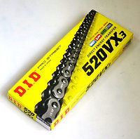 Цепь для мотоциклов DID 520VX3 (Х-ринг) золото/чёрная (на 110 звеньев)