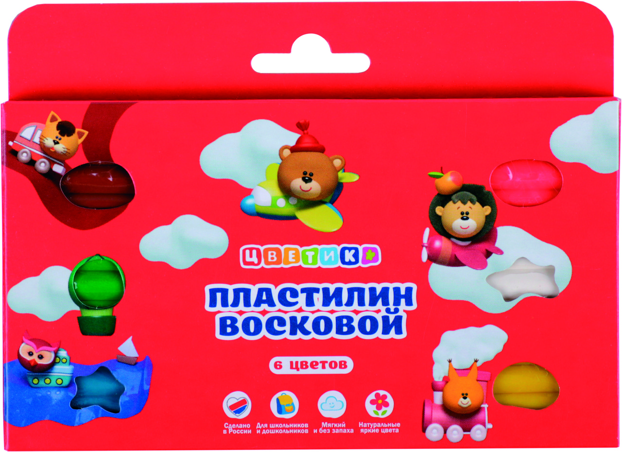 Пластилин восковой Цветик 6 цветов (Цена с НДС)